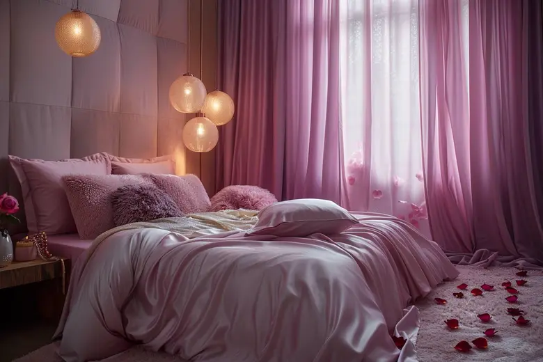 Comment créer une ambiance douce et romantique avec une chambre mauve et rose ?