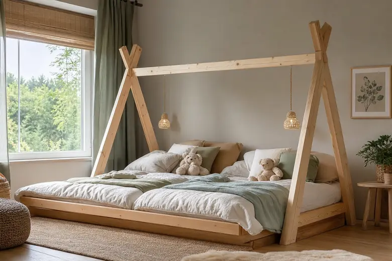 Lit tipi pour enfants jumeaux : Espace partagé avec un lit tipi adapté aux jumeaux