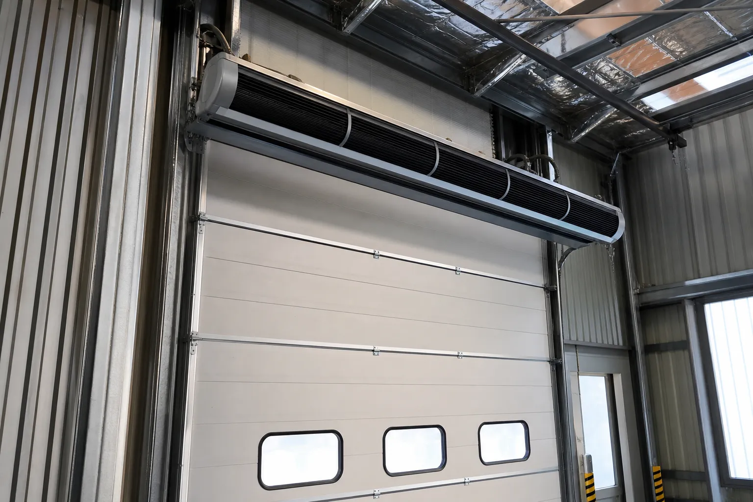 Rideau d’air chaud pour porte sectionnelle : Rideau d’air chaud adapté aux portes sectionnelles industrielles